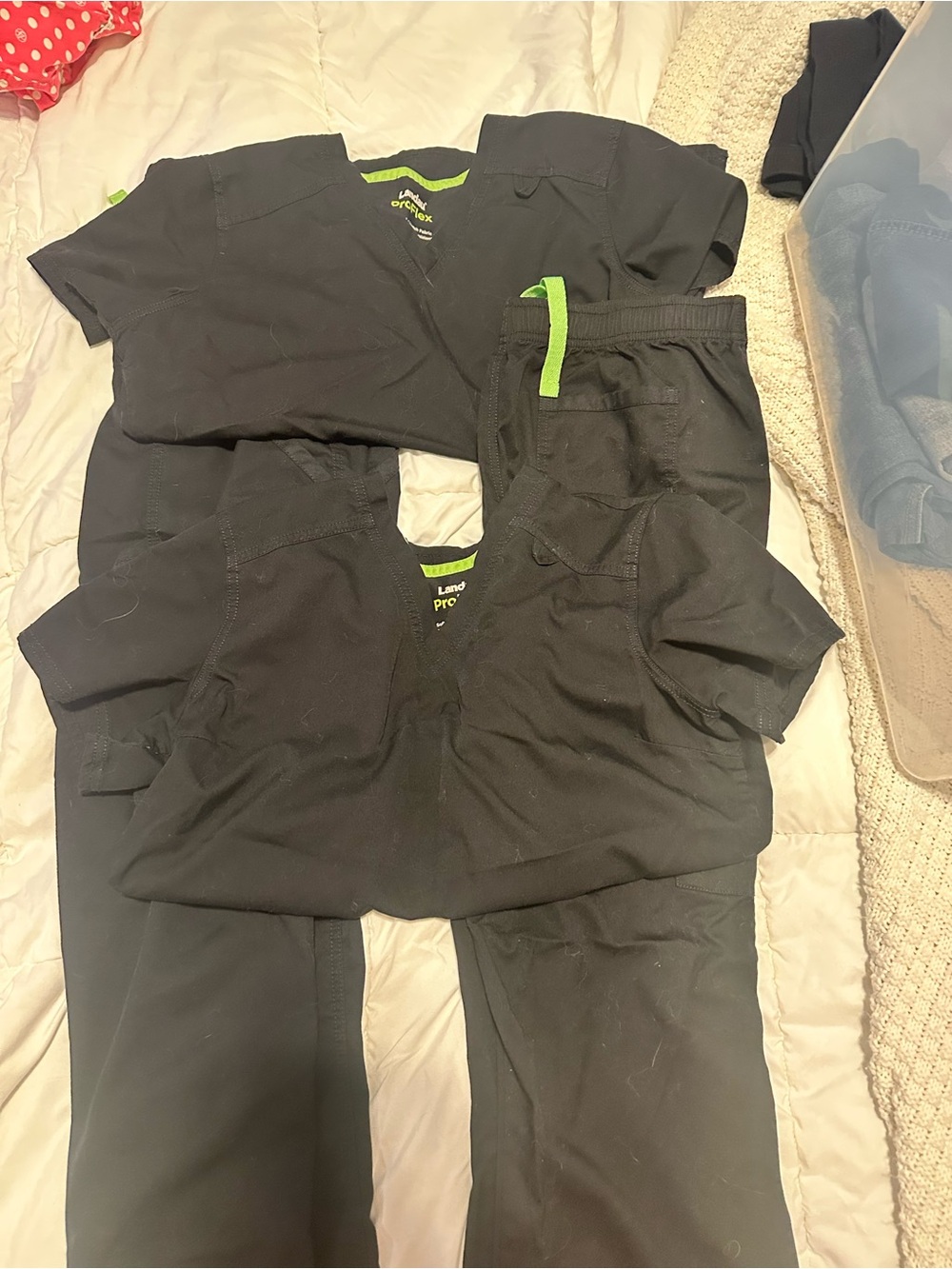 Landau Black Women's Scrub Set with Lime Green Accents
